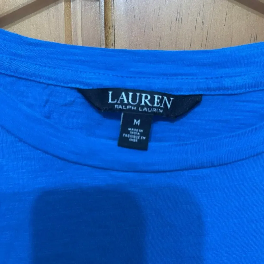 Lauren Ralph Lauren Blue T-Shirt with Fluffy Sleeves Size M